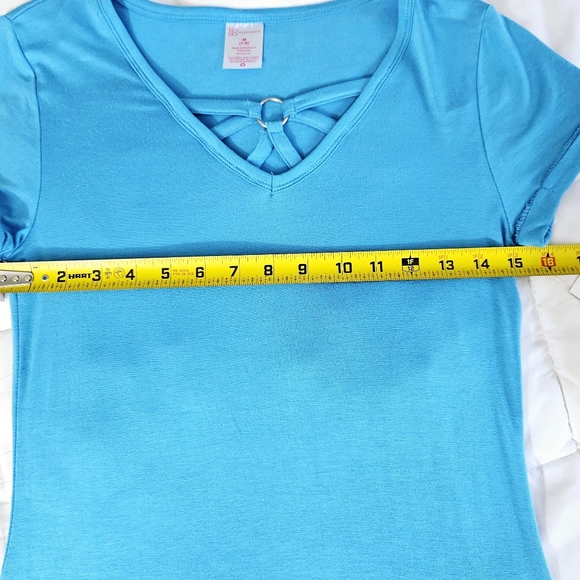 ROYAL BLUE Criss Cross V-Neck Short Sleeve T-Shirt Jr Sz 7/8 NWT - Picture 3 of 7